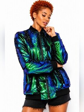 Mermaid Flip Sequin Bomber Jacket